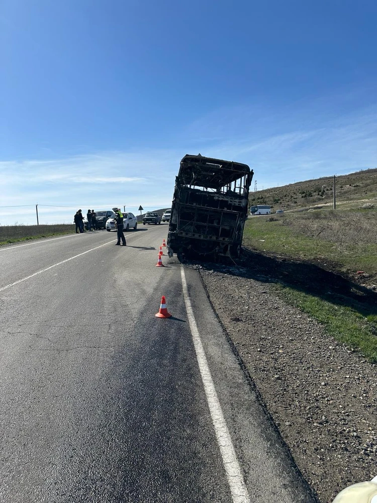 Последствия пожара с детским автобусом под Анапой